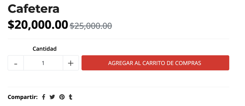 Screenshot of a product page displaying both selling price and Compare At Price