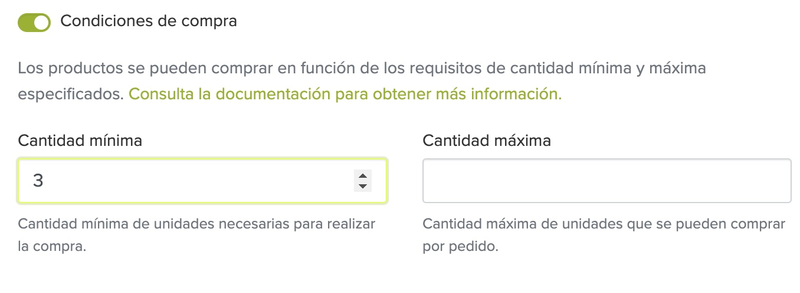 condiciones de compra minimo